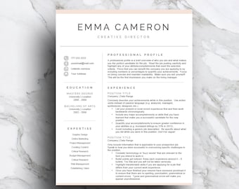 Pink Resume Template Set for Word, Cover Letter (Instant Download)