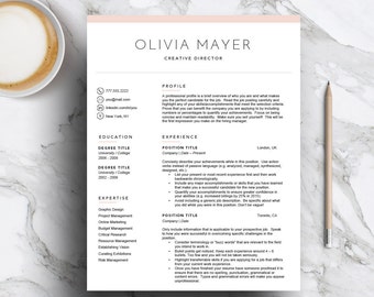 Creative Pink Resume Template, Cover Letter (Instant Download)