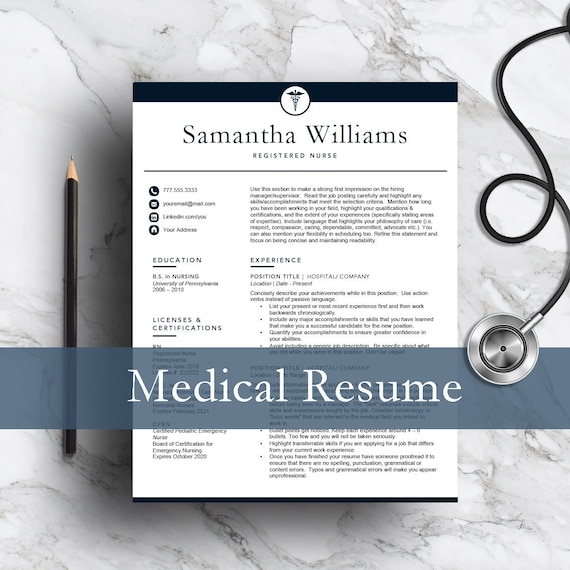 Medical Resume Template | Nurse CV, Cover Letter (Instant Download)