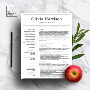 May include: A resume template for a secondary teacher. The template includes sections for expertise, profile, education, teaching experience, and certification. The template is designed to help teachers create a professional and effective resume.