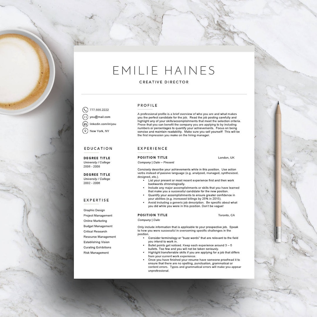 Professional Resume Template Set for Word & Pages (instant Download) - Etsy