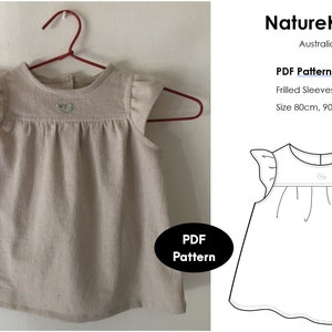 Girl&#39;s Dress Digital PDF Sewing Pattern and Tutorial, Cute Frilled Dress, for Baby and Toddler. 80cm, 90cm, 100cm