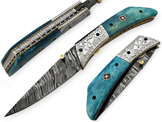 Amazing Hand Made Damascus Steel Hunting Pocket Knife/folding | Etsy