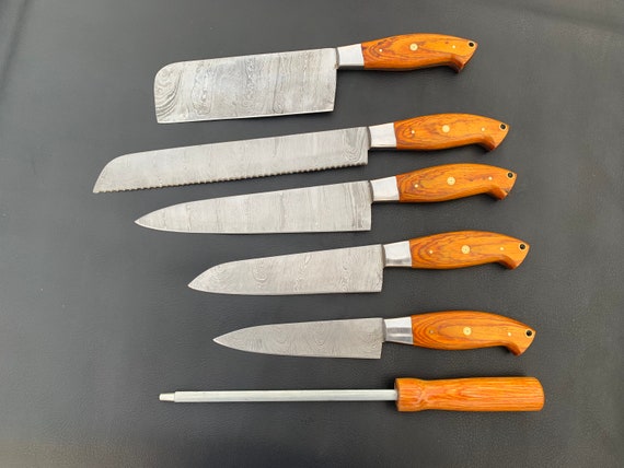 6 pcs Beautiful Newly Design Custom Made Damascus Steel Chef Knives Setgift for himgift for herfathers day gift