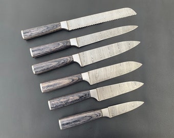 6 pcs Beautiful Newly Design Custom Made Damascus Steel Chef Knives Set/gift for him/gift for her/fathers day gift