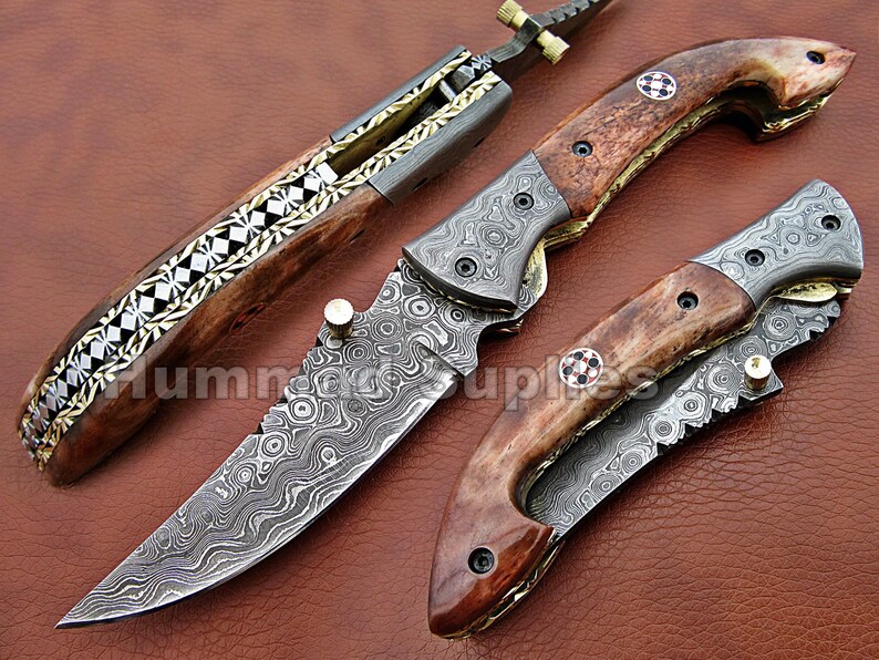 Amazing style of Custom Made Folding Knife/Pocket Knife/Liner Lock knife with Leather Sheath, Gift for Him/Christmas Gift/Anniversary Gift