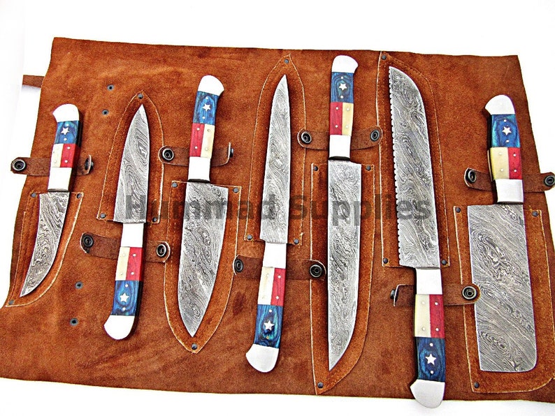 Chef Knives 7pcs Handmade Damascus Steel Chef Knife Set With Etsy