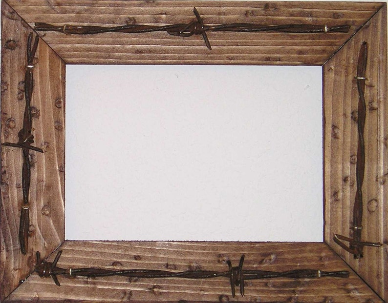 Farm Distressed Decor Cowboy Handmade Rusty Barbed Wire Frame Rustic Picture Frame w barb wire