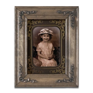 Handmade Victorian Photo Frame - Walnut Finish, Gold Baroque Corners. Mat not included.