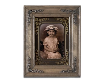 Handmade Victorian Photo Frame - Walnut Finish, Gold Baroque Corners. Mat not included.