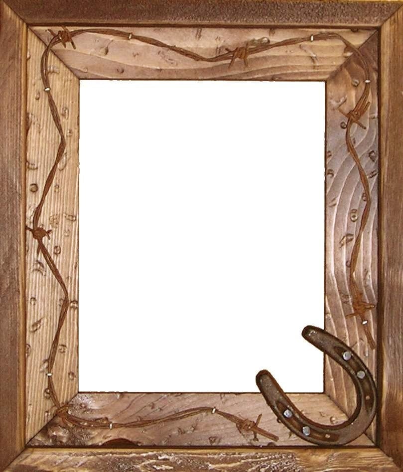 Handmade Wood Frame with Horseshoe and Barb Wire. Cowboy | Etsy