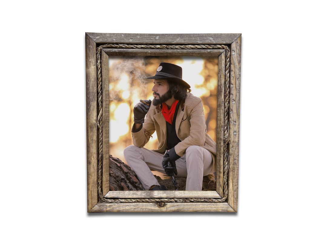 Western Rustic Frame With Rope Braided Rope Inlay Picture Frame, Rustic Distressed Wood, Western Decor ...