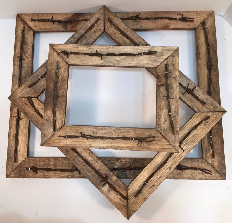 Barbed Wire Picture Frame, Handmade Distressed Frame with Rusty Barb Wire. image 5