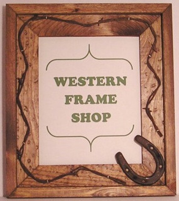 Handmade Wood Frame With Horseshoe And Barb Wire Cowboy Or Image 0