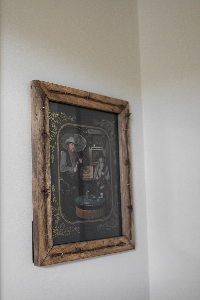 Barbed Wire Picture Frame, Handmade Distressed Frame with Rusty Barb Wire. image 8