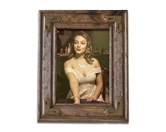 Rustic Picture Frame with Western Corners. Handmade Distressed Wooden Frame.