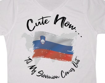 /'Til My Slovenian Comes Out Womens White Short Sleeve Shirt Top S-XXL Ljubljana Europe Ladies World Slovenia V-neck T-shirt Cute Now..
