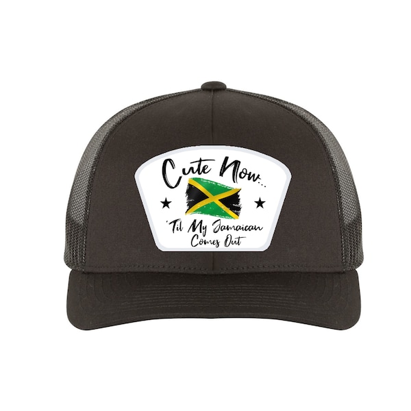 Cute Now... 'Til My Jamaican Comes Out Country Pride Jamaica Heritage Snapback Trucker Mesh Adjustable Hat