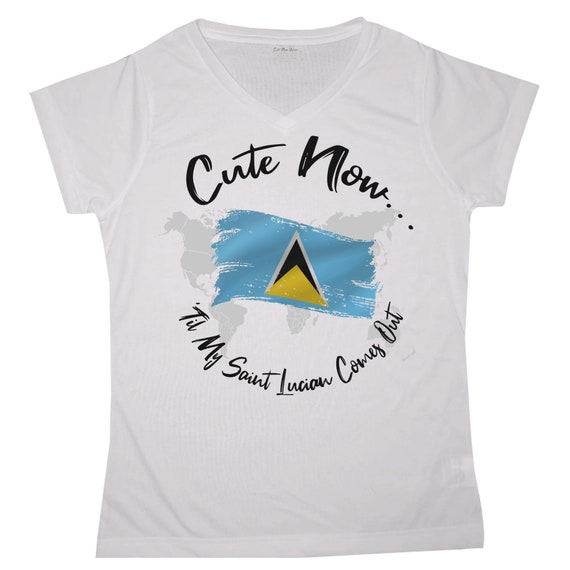 Ladies World St Lucia V-neck T-shirt Cute Now 'Til My Saint Lucian  Comes Out Womens White Short Sleeve Shirt Top S-XXL