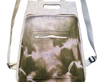 Mochila de fieltro de lana hecha a mano, bolso minimalista de fieltro gris, mochila ecológica para mujer, mochila de fibra natural.