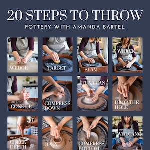 May include: A step-by-step guide to throwing pottery on a wheel, with 20 steps illustrated with photos of a person demonstrating each step. The steps include wedging, centering, opening, shaping, and finishing touches.