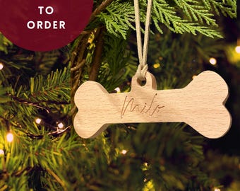 Décoration de Noël personnalisée pour chien, boule de Noël en os de chien, décoration d'arbre de Noël pour animal de compagnie, fabriquée à la main au Royaume-Uni