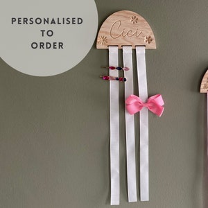 Suporte de laço de cabelo de madeira personalizado | Presente personalizado | Presente de aniversário para meninas | Presente de aniversário para meninas | Presente de aniversário personalizado | Presente para criança