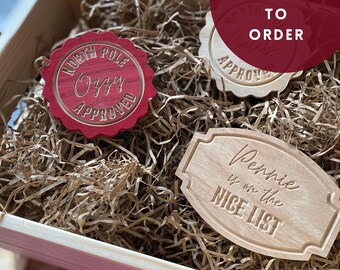 Personalised Christmas Eve Crate Badge, Christmas Eve Box Badge, North Pole Decoration, Christmas Gift Box, Handcrafted in the UK