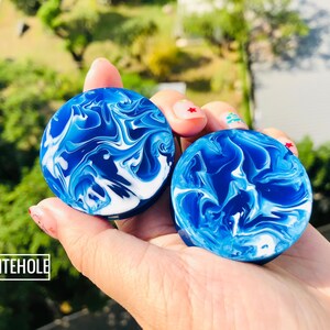 Blue/White Smoke Resin Plugs: Handmade Custom Gauges