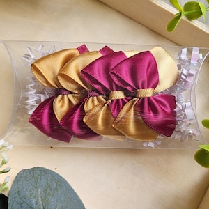 Gold burgundy polyester bow with non latex groomer bands, small bows for dog and kids, san francisco washington football team colors