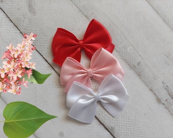 pink, red and white dog bow bundle trio, Polyester pink dog bows, white Polyester dog bow, valentine dog bows,