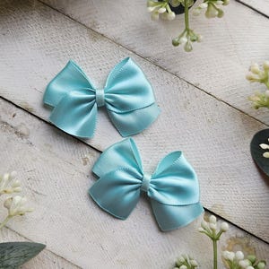Mint polyester dog bow with non latex groomer bands, pair of dog bows, mint dog hair bow, gummiband, small bow for dog,