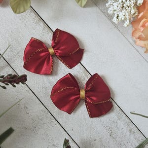Gold Trim Hair Bow, Dark Red Christmas Hair Bow, Elegant Hair Bows, Bows for Dogs, Cute Dog Bows, Hair Bows With Clips, Girl Bows