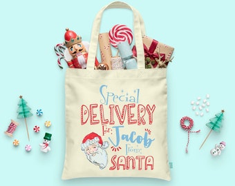 Personalized Christmas Tote Bag: Retro Santa Special Delivery