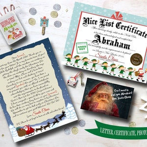 Pacote de Natal dos Elfos do Papai Noel - Carta do Papai Noel, Certificado de Boa Lista, Sacola de Presente do Elfo + Foto do Papai Noel
