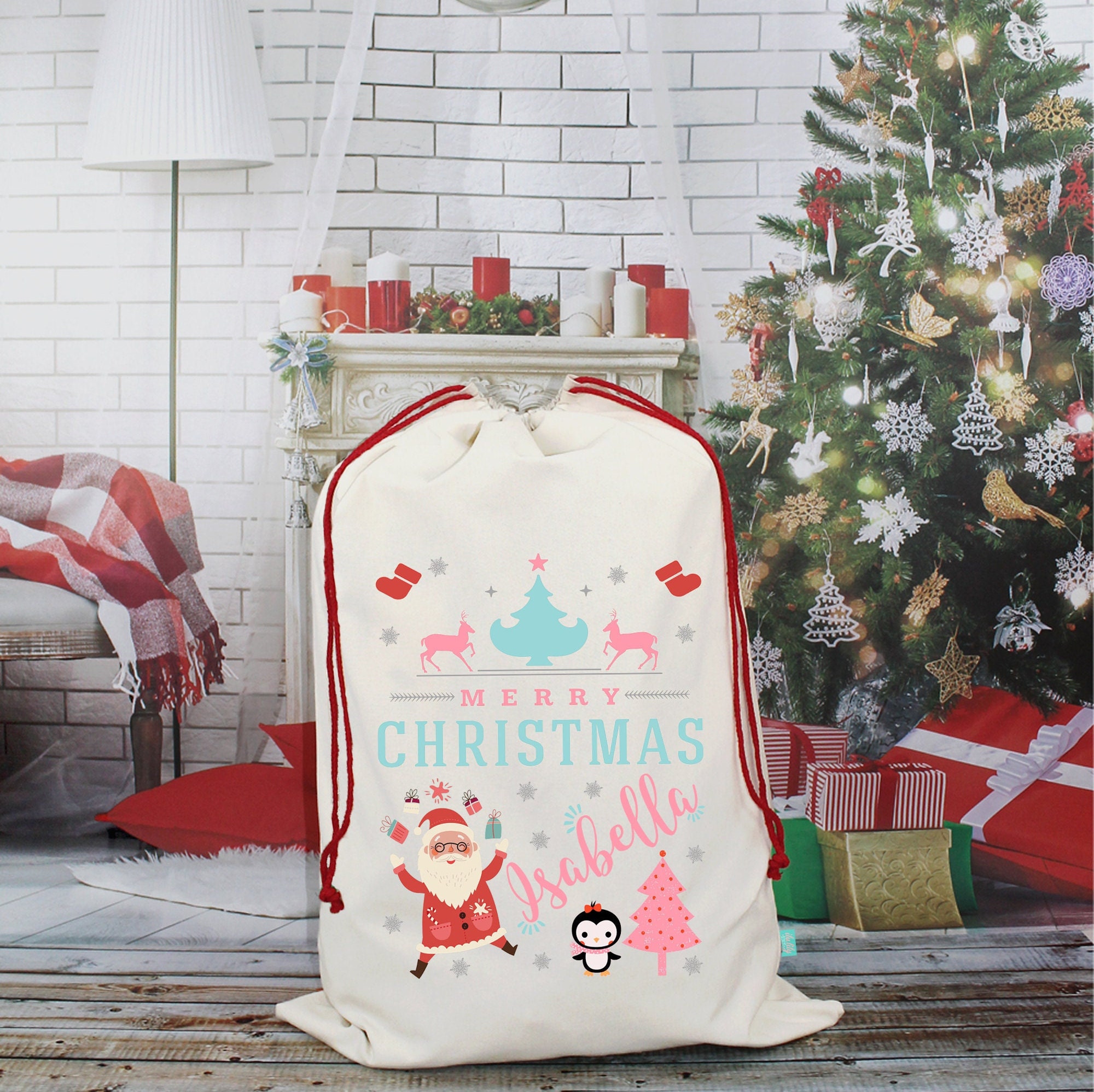 Joli Sac De Saint-Nicolas Personnalisé Avec Nom Et Motif De Renne Pour