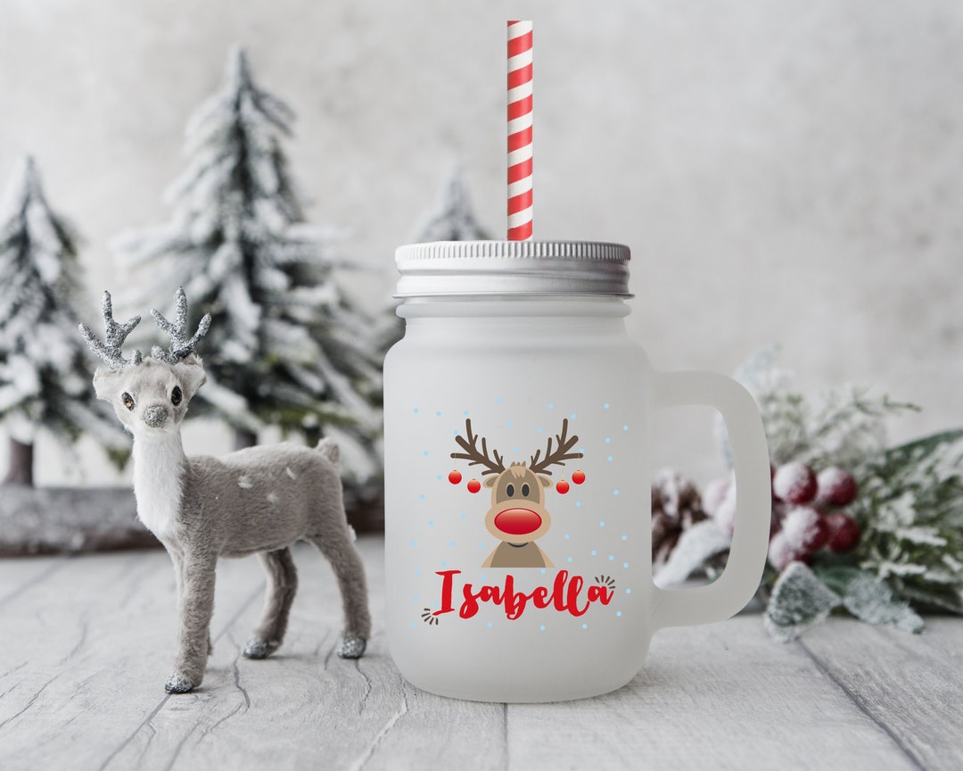 Personalized Reindeer Rudolph Milk for Santa Claus Frosted Mason Jar ...