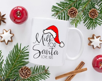 Gepersonaliseerde mok melk voor kerstman – kerstmuts, aandenken voor de feestdagen