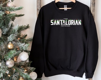Mandolorian "Santalorian" Star Wars Christmas Tree Holiday Sweatshirt Disney Galaxy's Edge - BLACK