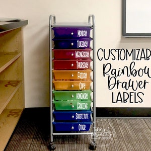 CUSTOM rainbow drawer labels / teacher drawer labels