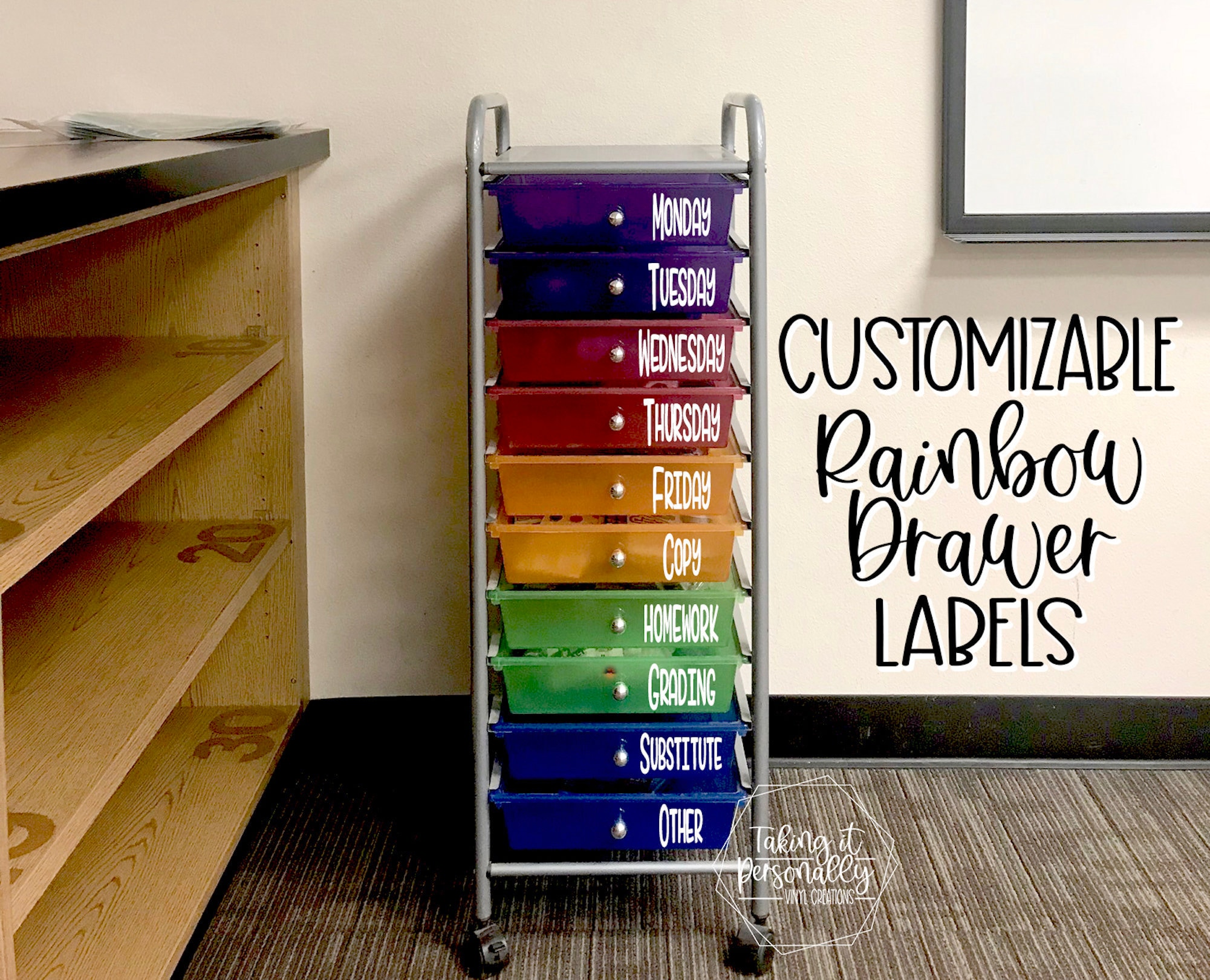 CUSTOM rainbow drawer labels / teacher drawer labels / rainbow Etsy