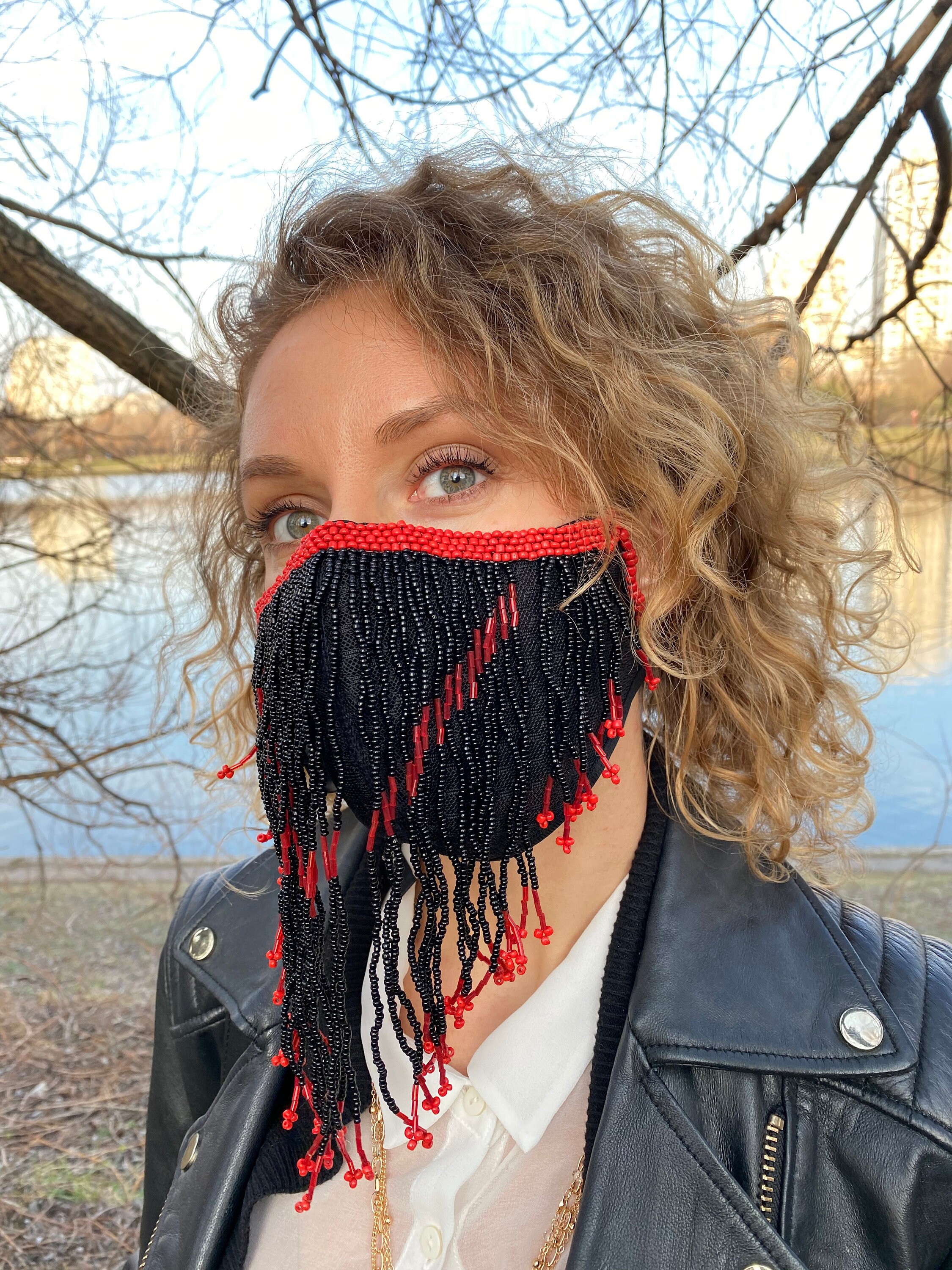 Decorated Face Mask WIth Beads Fringe Etsy