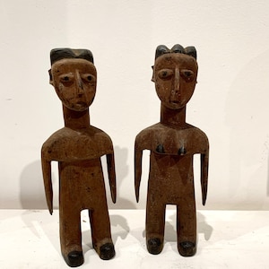 Ewe pair wooden figures from Tonfo Ghana, mid 20th century