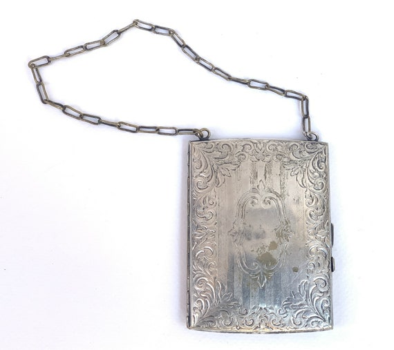 Antique Sterling Silver Coin Holder Purse With Mirror and Coin Etsy