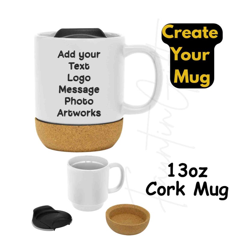 Personalised Mug ~ 15oz Size Large 'Jumbo'- Create Your Coffee Tea Mug with Text Photo Image Logo Artwork - Customised Gifts 13oz Cork Mug