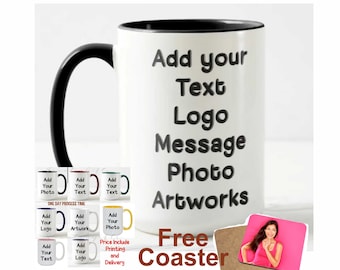 PERSONALISED MUG  15oz Large Mug Add Photo Text Artwork