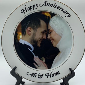 Engagement Gift Couples Gift Wedding Personalised Photo Plate Gift Custom Picture On Plate Custom Photo Print, 10 Large Plate & Stand image 2