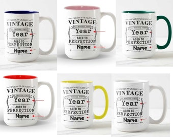 Personalised Mug - Vintage 1954 (Age 70) Personalised Tea Mug - Customised 70th Birthday Gift - 15oz Size Large 'Jumbo'- Add Name