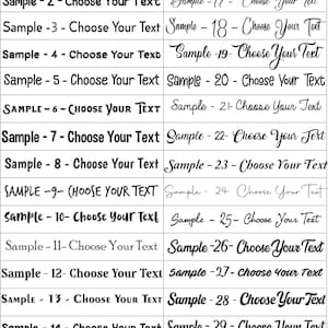 May include: A black and white image with 30 different text samples. Each sample is numbered and says "Choose Your Text".