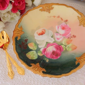 Limoges handbemalte signierte Cabbage Roses Teller Französisches feines Porzellan [Sammlerstücke - Kunst - Dekorativer Teller - Geschenk für Sie]